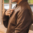 Womens Genuine Leather Classic Baseball Brown Bomber Style Jacket