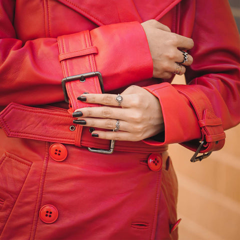 Women S Double Breasted Red Leather Trench Coat