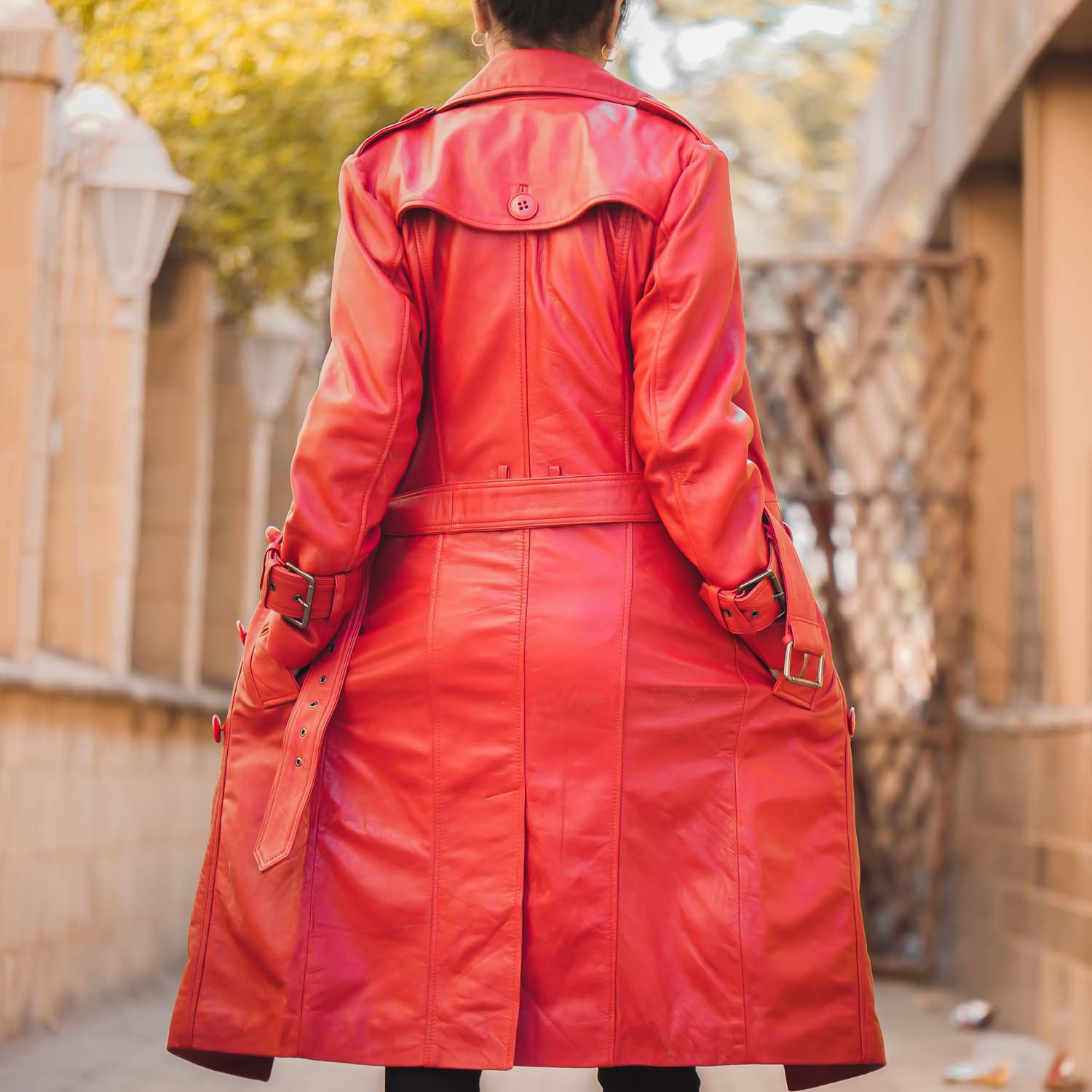 Women S Double Breasted Red Leather Trench Coat