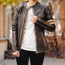 Womens Distressed Cafe Racer Vintage Brown Leather Jacket
