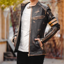 Womens Distressed Cafe Racer Vintage Brown Leather Jacket