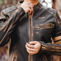 Womens Distressed Cafe Racer Vintage Brown Leather Jacket