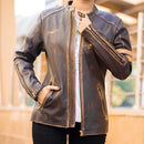 Womens Distressed Cafe Racer Vintage Brown Leather Jacket