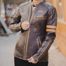Womens Distressed Cafe Racer Vintage Brown Leather Jacket