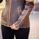 Womens Distressed Cafe Racer Vintage Brown Leather Jacket