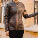 Womens Distressed Cafe Racer Vintage Brown Leather Jacket