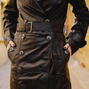 Women S Double Breasted Black Leather Trench Coat