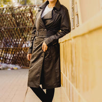 Women S Double Breasted Black Leather Trench Coat