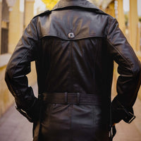 Women S Double Breasted Black Leather Trench Coat