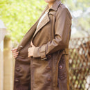 Women S Double Breasted Brown Leather Trench Coat