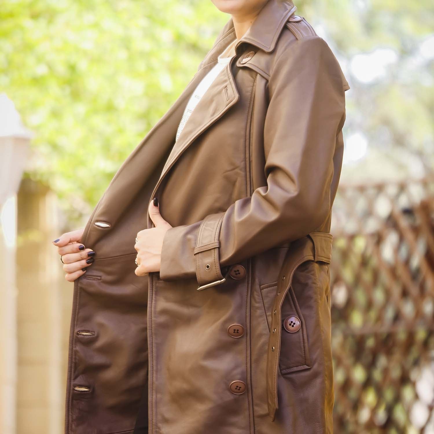 Women S Double Breasted Brown Leather Trench Coat