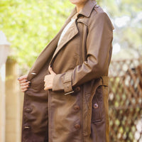 Women S Double Breasted Brown Leather Trench Coat