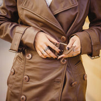 Women S Double Breasted Brown Leather Trench Coat