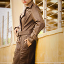 Women S Double Breasted Brown Leather Trench Coat