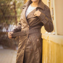 Women S Double Breasted Brown Leather Trench Coat