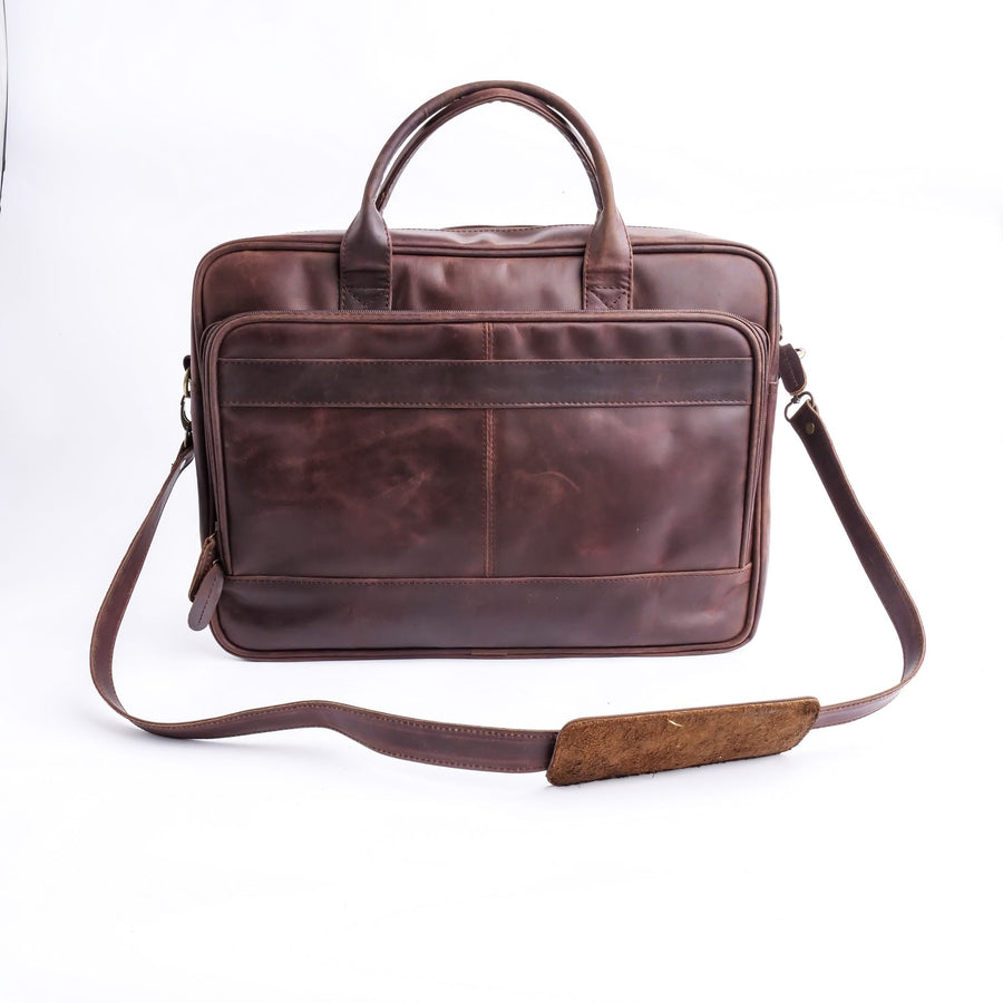 Handmade Men's Vintage Brown Goat Leather Messenger Bag - Shoulder Laptop Briefcase