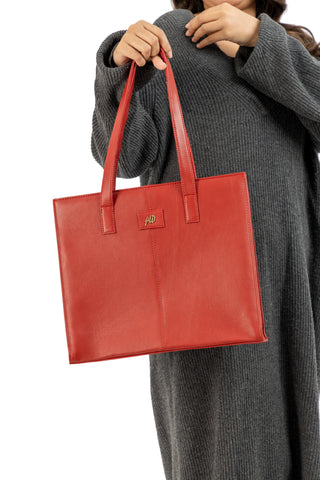 Everyday Women's Candy Red Leather Zipper Tote Bag