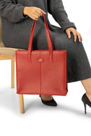 Everyday Women's Candy Red Leather Zipper Tote Bag