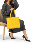Everyday Women's Mustard Yellow Leather Zipper Tote Bag