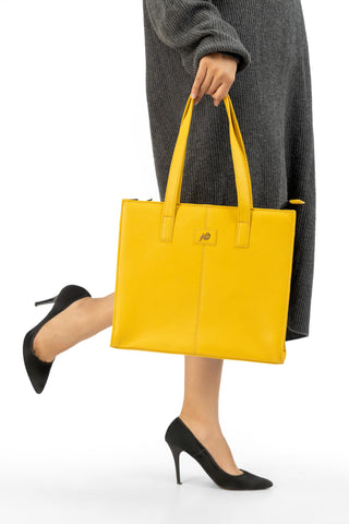 Everyday Women's Mustard Yellow Leather Zipper Tote Bag