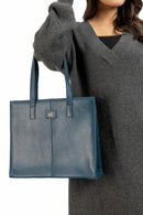 Everyday Women's Midnight Blue Leather Zipper Tote Bag