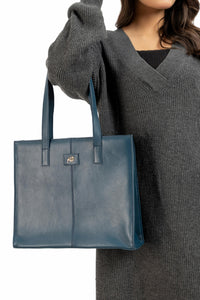 Everyday Women's Midnight Blue Leather Zipper Tote Bag