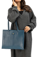 Everyday Women's Midnight Blue Leather Zipper Tote Bag