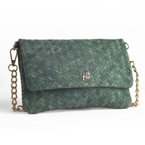 Woven Dreams Fold Over Cross Body Leather Clutch