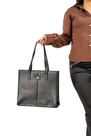 Everyday Women's Black Leather Zipper Tote Bag