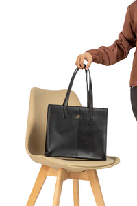 Everyday Women's Black Leather Zipper Tote Bag