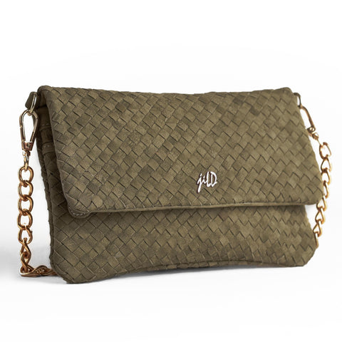 Woven Dreams Fold Over Cross Body Leather Clutch