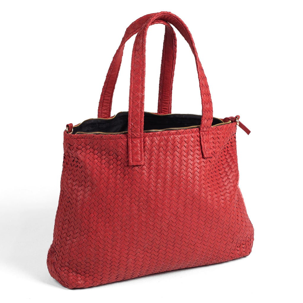 Fashionable Handmade Woven Original Red Leather Bag with