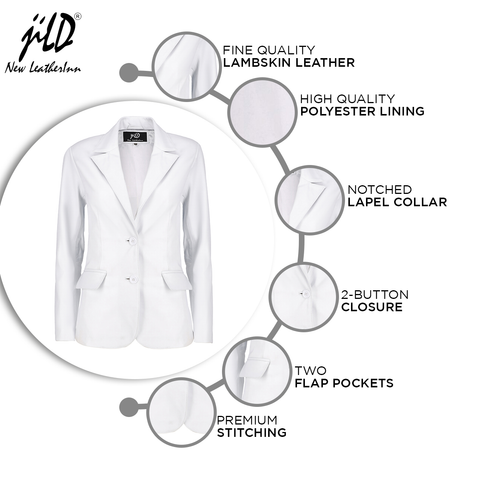 Women's Jild Classic Lambskin White Leather Blazer