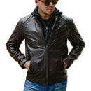 Jild Casual Hooded Vintage Leather Jacket Men with Removable Hood
