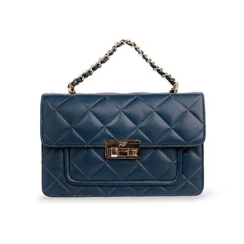 Flora Quilted Crossbody Leather Bag - Blue