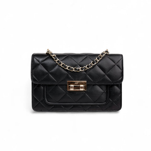 Flora Quilted Crossbody Leather Bag - Black