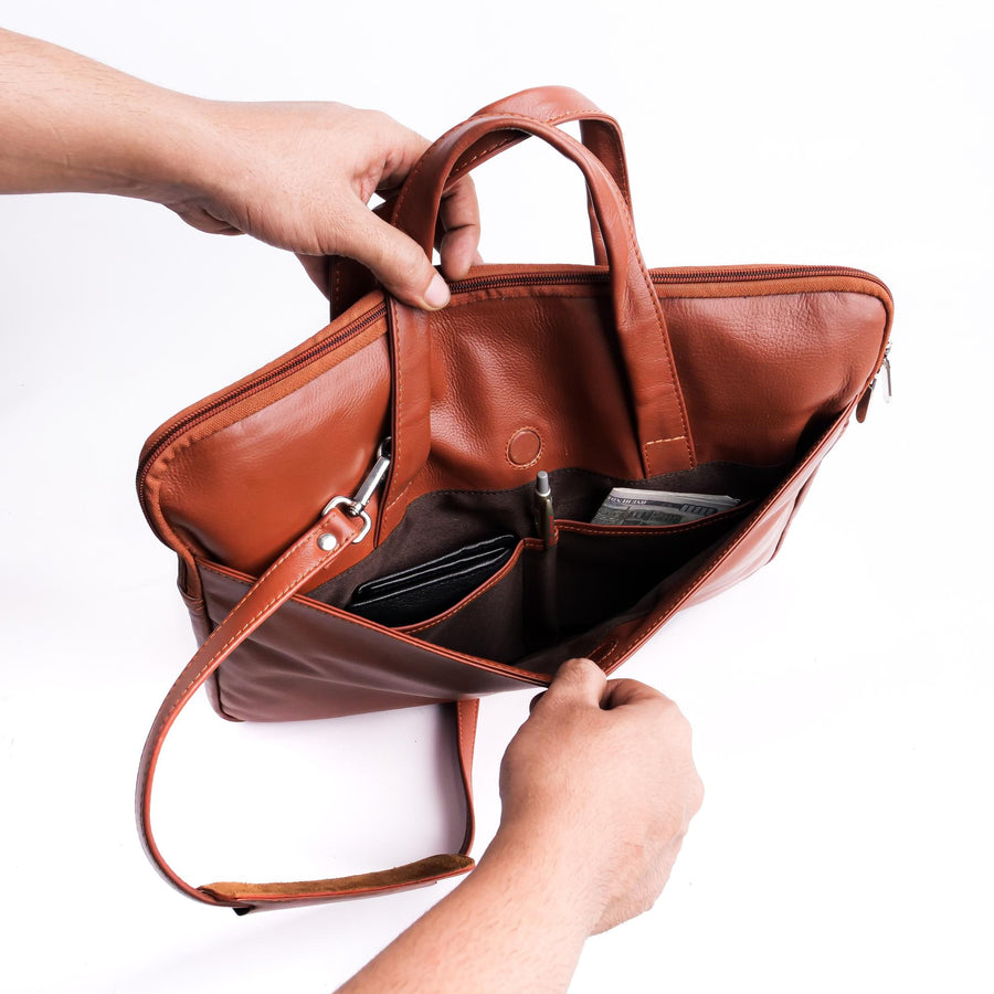 The Founder Ultra Slim Leather Laptop Bag-Tan Brown – Jildleather