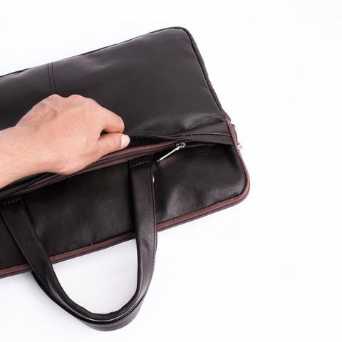 The Founder Ultra Slim Leather Laptop Bag-Dark Brown