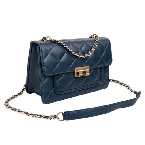 Flora Quilted Crossbody Leather Bag - Blue