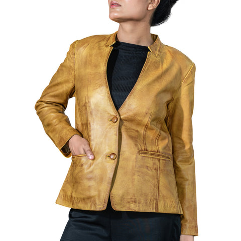Mandarin Collar Genuine Leather Womens Coat