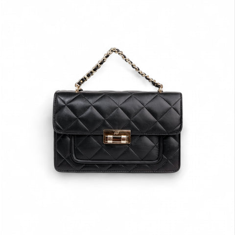 Flora Quilted Crossbody Leather Bag - Black