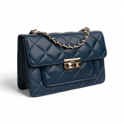 Flora Quilted Crossbody Leather Bag - Blue