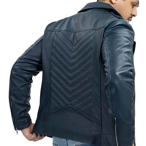 Biker Style Vintage Leather Jacket Men - Casual Fashion Asymmetric Zip-Up Cafe`Racer Waxed Lambskin Leather Motorcycle Jacket