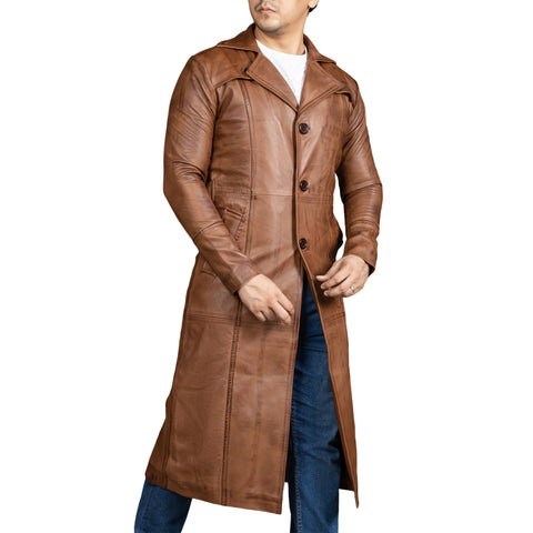 Jild Vintage Classic Leather Trench Coat Men