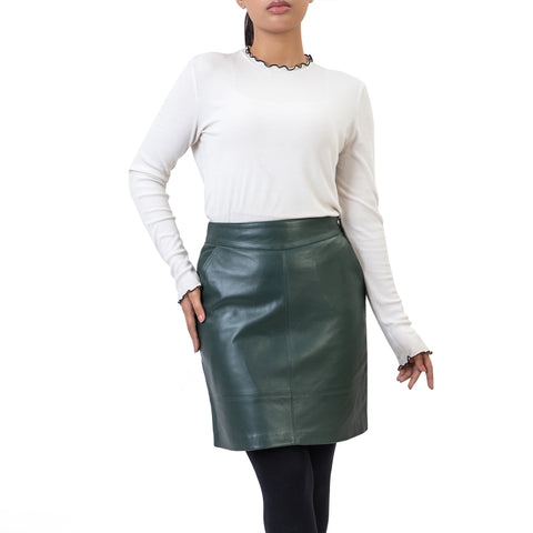 A-line High Waisted Womens Real Leather Pencil Skirt