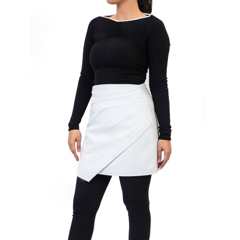 Pleated Ruched Wrap High Waisted Womens Real Leather Skirt