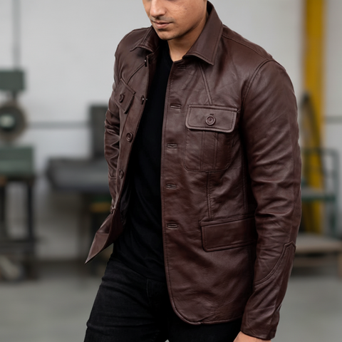 Men's 2-Buttons Lambskin Brown Leather Blazer