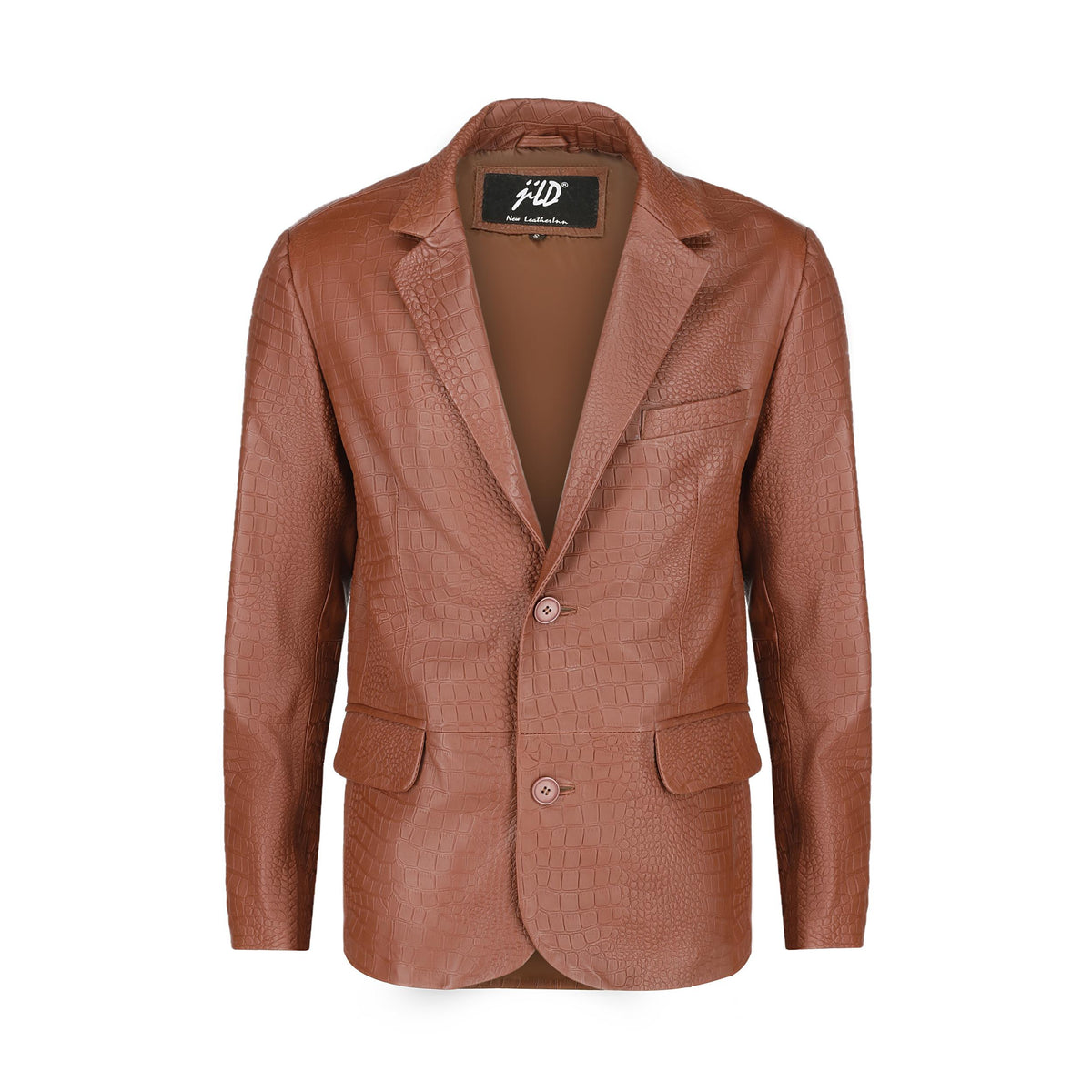 Men's Croco Printed Tan Brown Leather Blazer