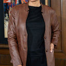 Mandarin Collar Genuine Leather Womens Coat
