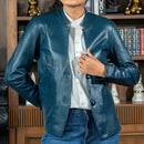 Mandarin Collar Genuine Leather Womens Coat
